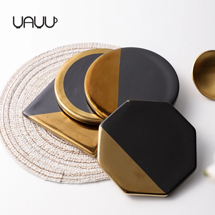 Popular luxury cafe restaurant used different types ceramic marble coaster with gold   .jpg