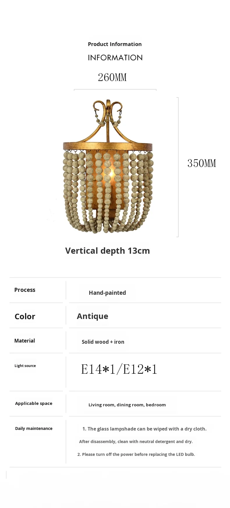 product french retro crystal wooden bead wall lamp led for corridor entrance aisle wall childrens room bedroom bedside princess room-4