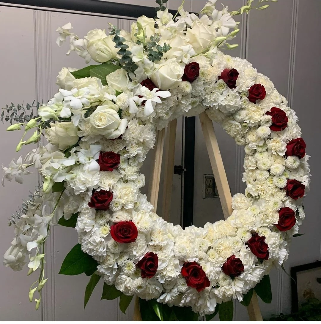 fcr120人造便宜白色葬礼花花圈棺材装饰公墓慰问花
