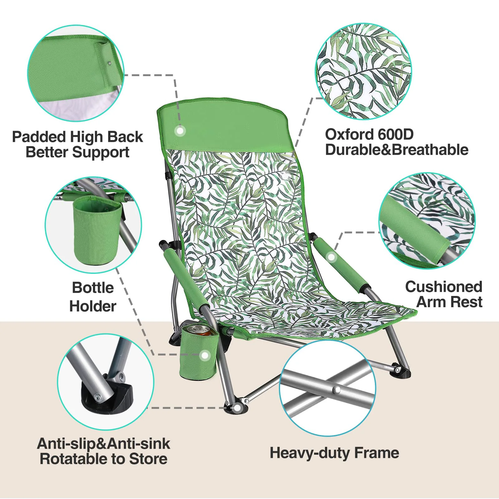 Outdoor Folding Beach Chair Portable Folding Chair With Cup Holder And