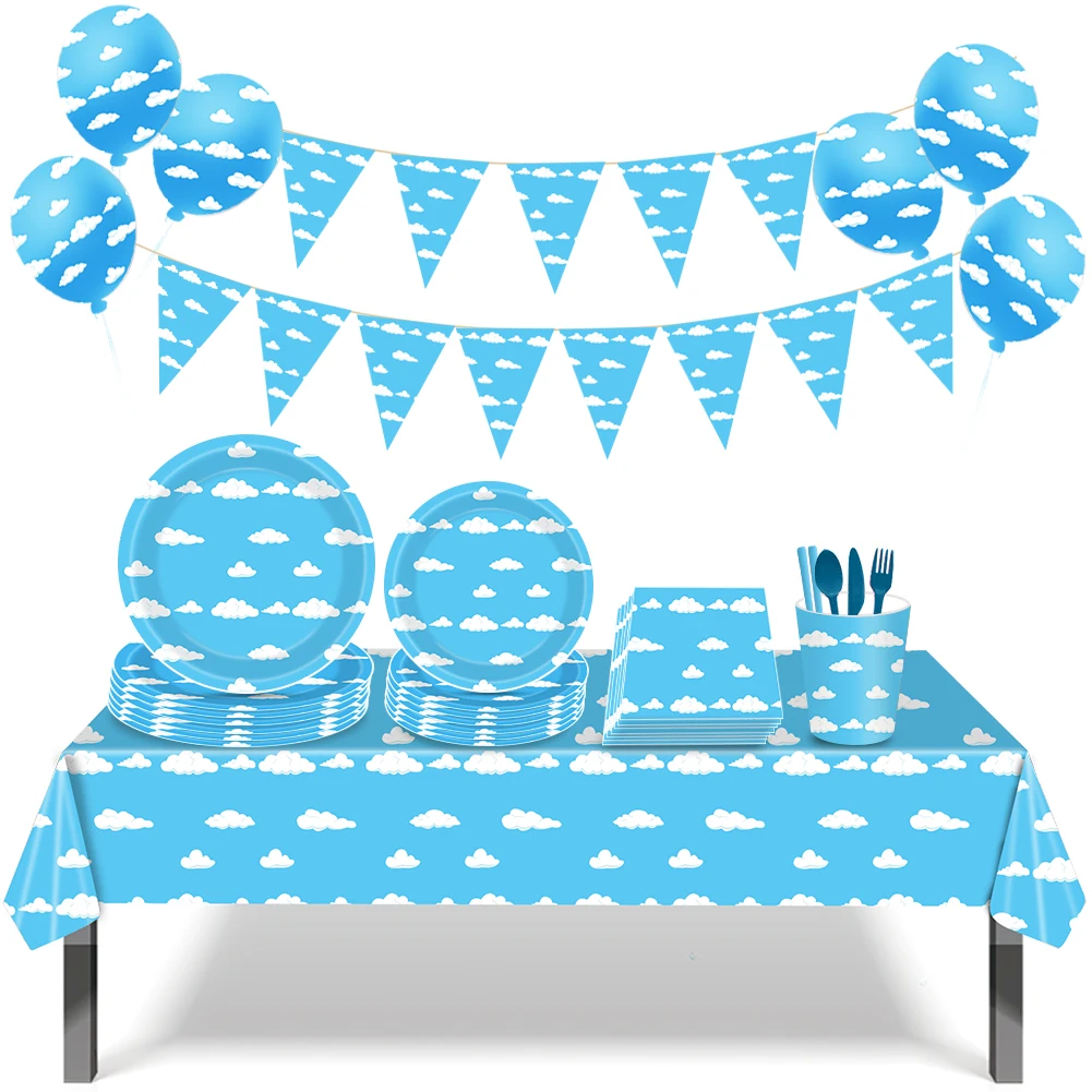 Blue Sky And White Cloud Theme Party Supplies Set Disposable Paper Cups