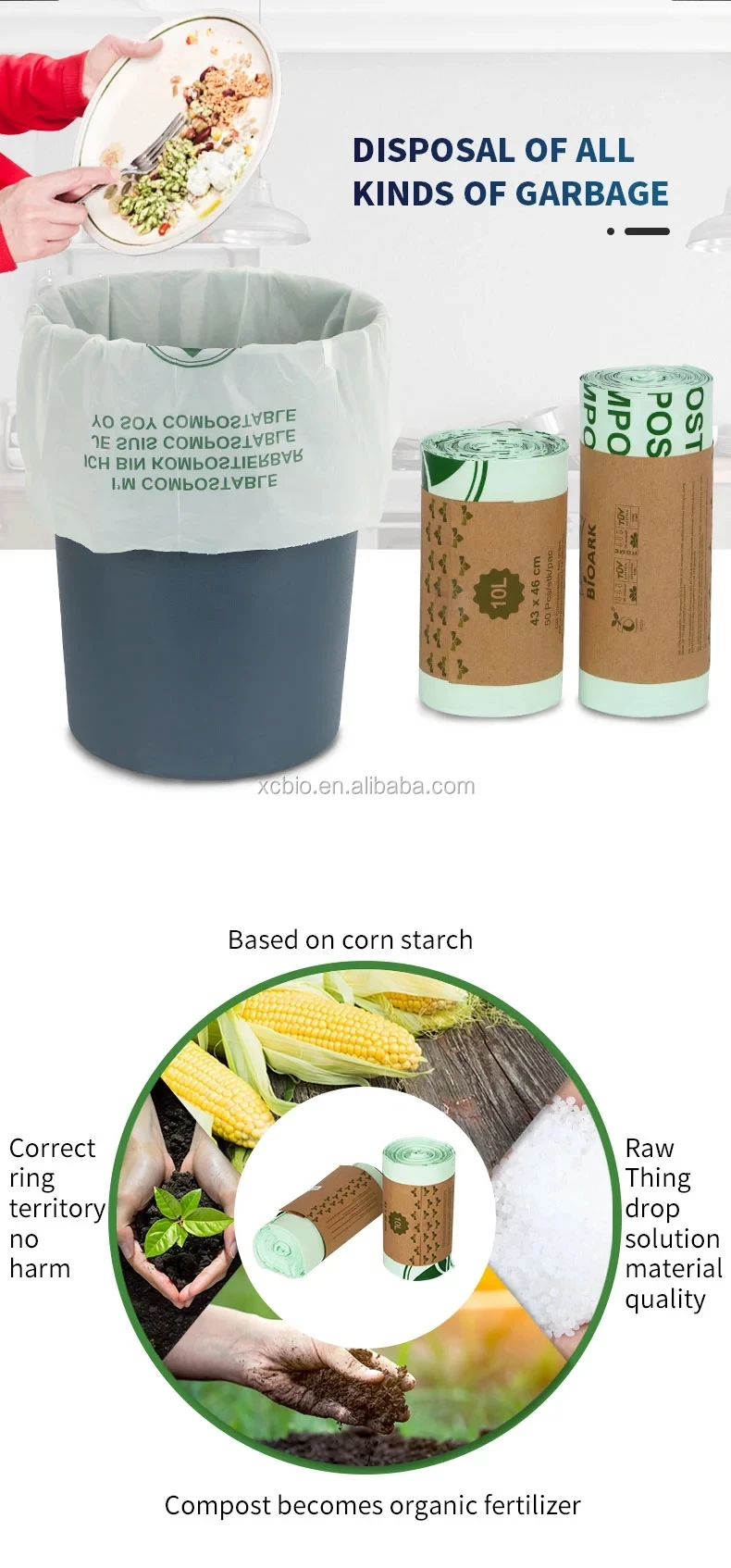 Environment-Friendly Biodegradable compostable corn starch trash bag with customized printing