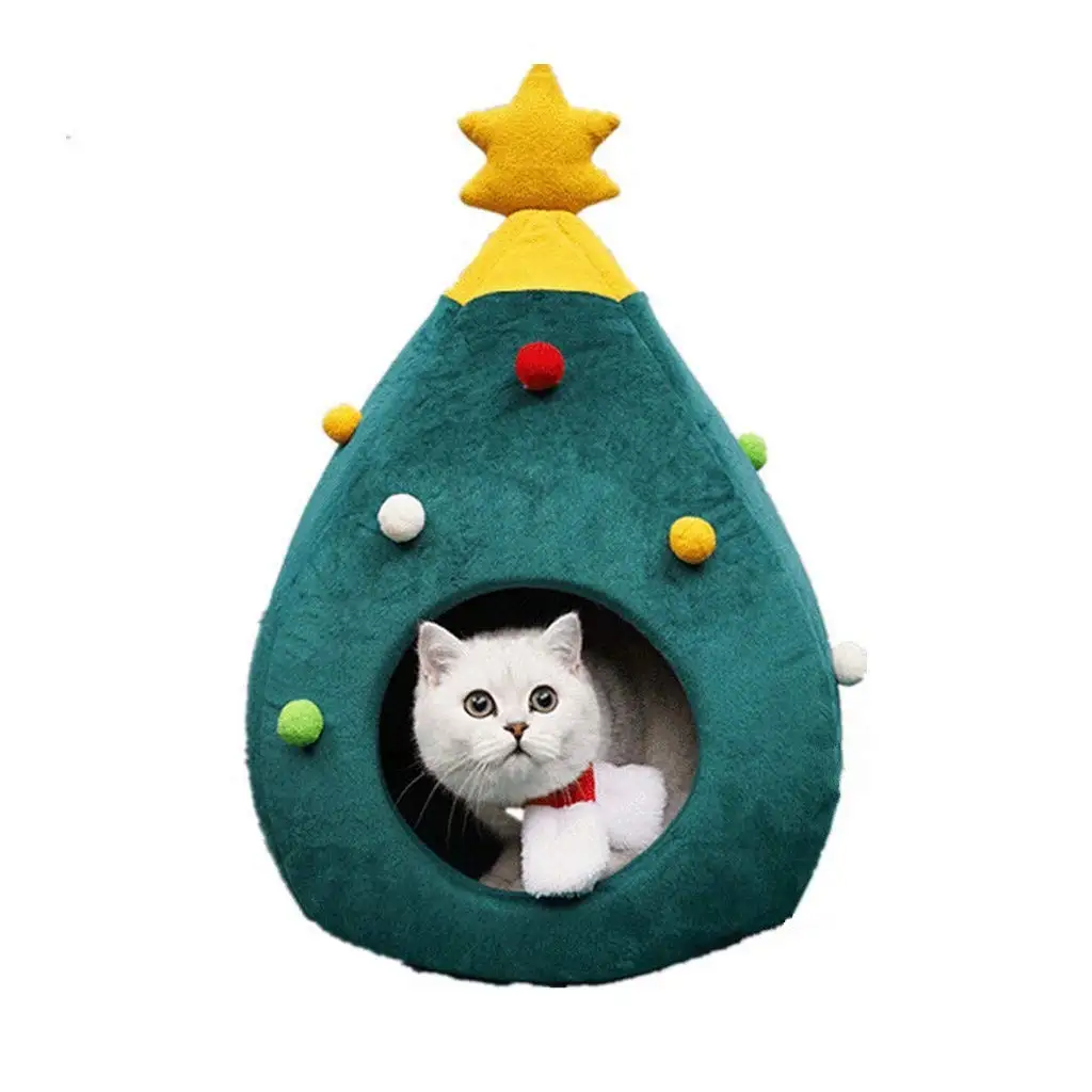 Customized Christmas Tree Cat Igloo Cave Warming 2 In 1 Foldable Bed ...