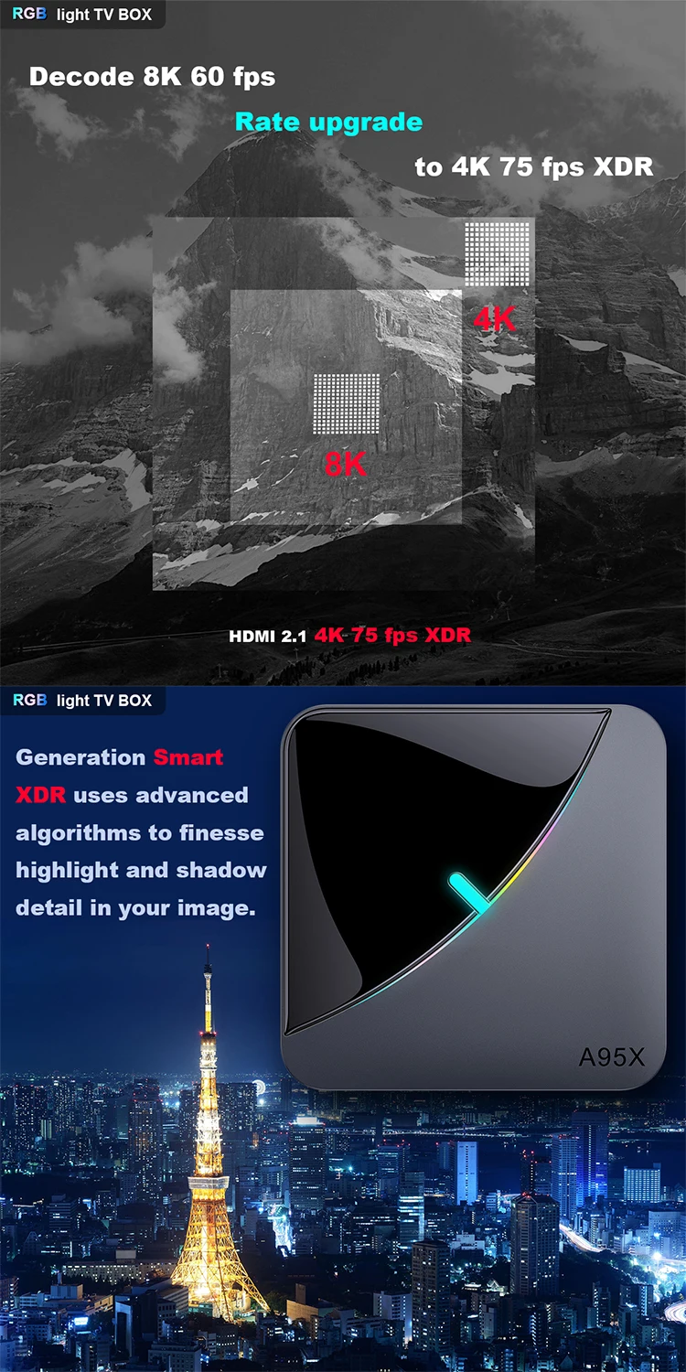 new amlogic s905x3 a95xf3 android9.0 tv box with rgb light 4k 2.