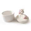 Cheap white round ceramic trinket box personalized ceramic unicorn jewelry box