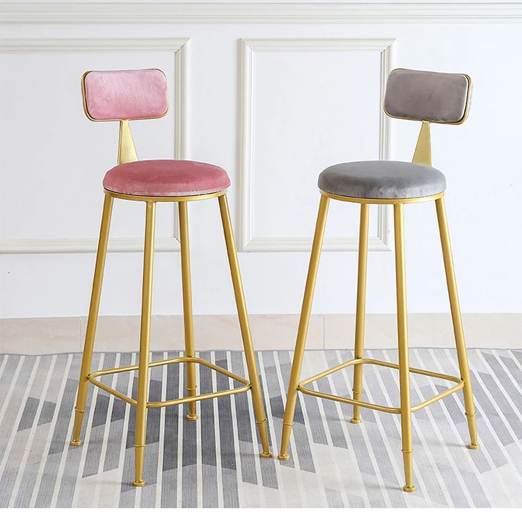 Hot sale Nordic Tall Cheap Counter Furniture Gold Metal Velvet Back Luxury Kitchen Modern High Stool Bar Chairs For Bar Table