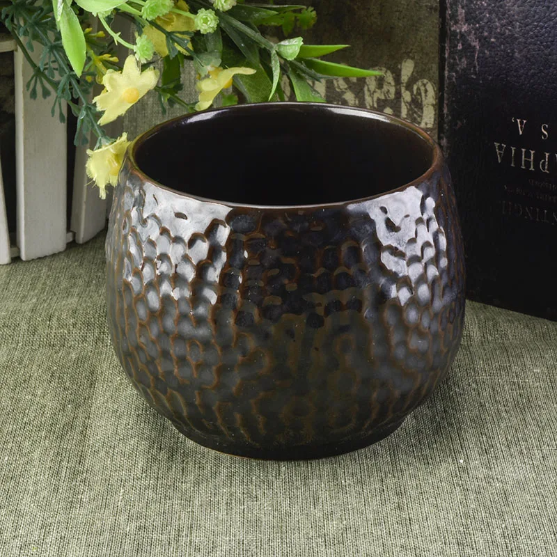 Wholesale Reaction Glazed Ceramic Candle Jar Round Home Decoration