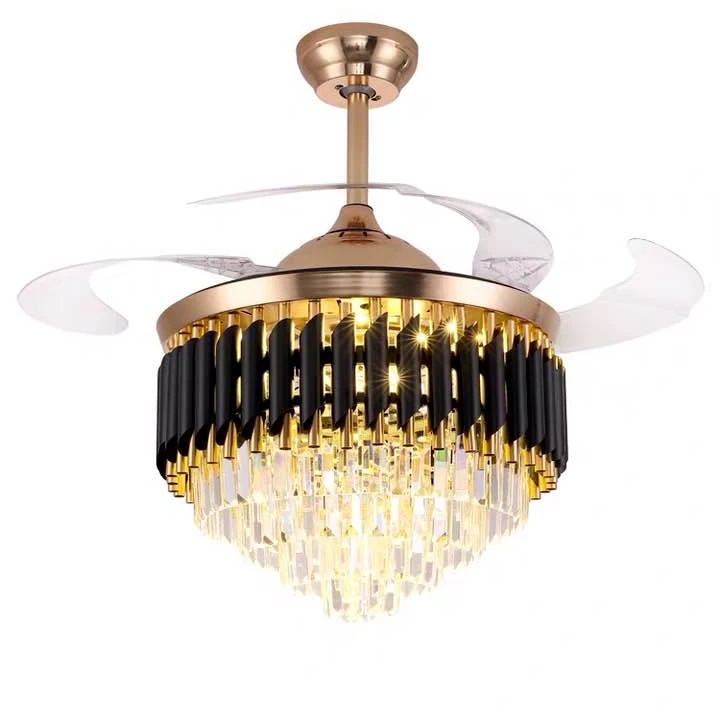 Modern Golden Crystal Chandelier ceiling fan with light lamp bluetooth