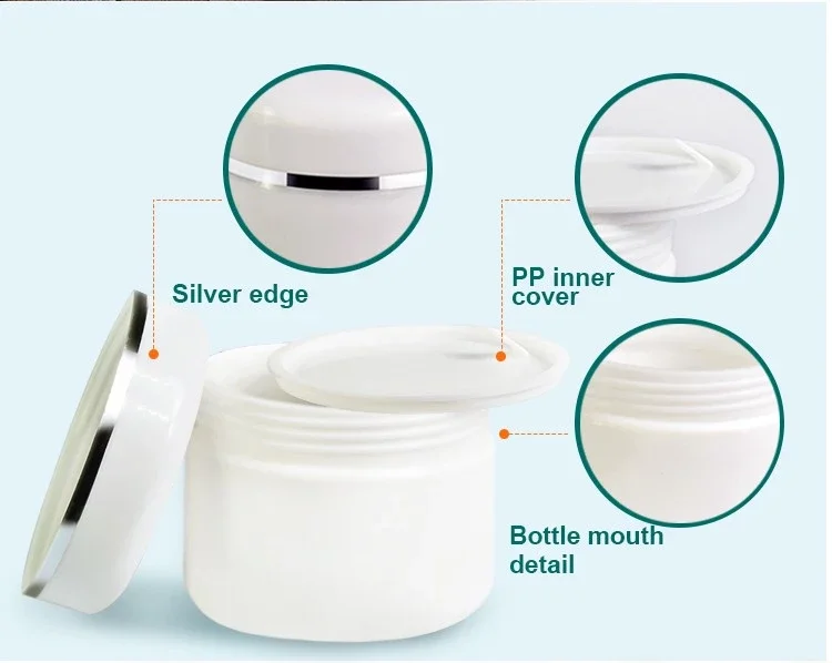 Skin Care Container 10g 20g 50g 100g 250g White Cosmetic Facial Cream Pp Plastic Jar With Silver