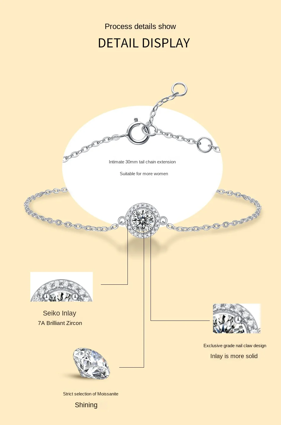 S925 Silver Bracelet Set with Elegant Simple Design Moissanite Round Bag Rhodium Plated Silver Jewelry Gift for Charm Bracelets