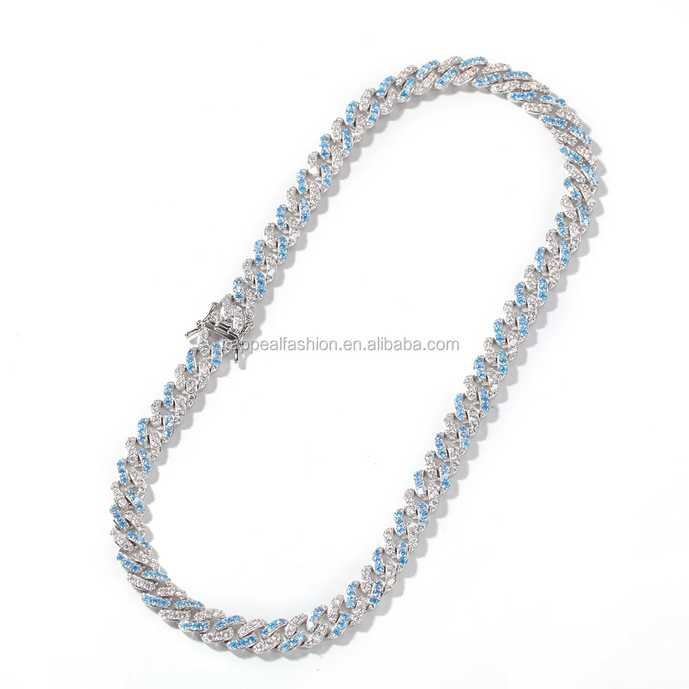 TBTK Baby Blue Cuban Chain 9mm For Wowen And Men Prong Miami Link Bling  Necklace Fashion Rock Punk Hip Hop Jewelry Gift