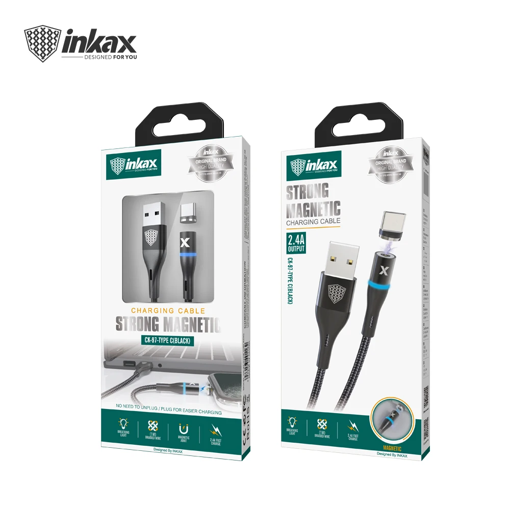 2020 New Hot Sale inkax CK--97-TYPE C 2.4A 1M Strong Magnetic Charging Cable Metal Connector Braid Jacket USB Cable for Type c - ANKUX.COM