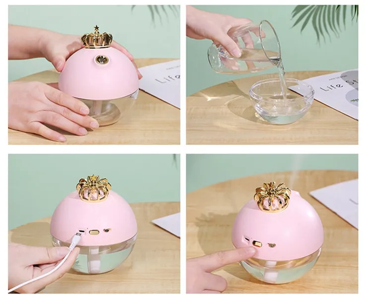 Girls Best Gifts Moist Skin Wireless Ultrasonic Mini Crown Humidifier With Colorful LED Lights