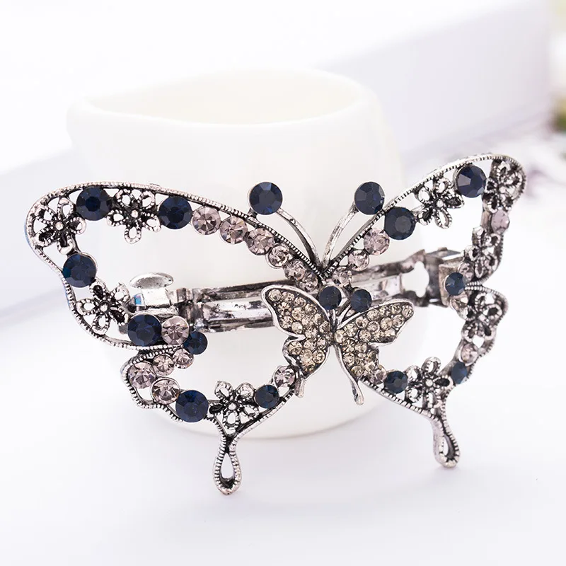 复古水钻心形发夹合金发饰空心明星弹簧夹批发