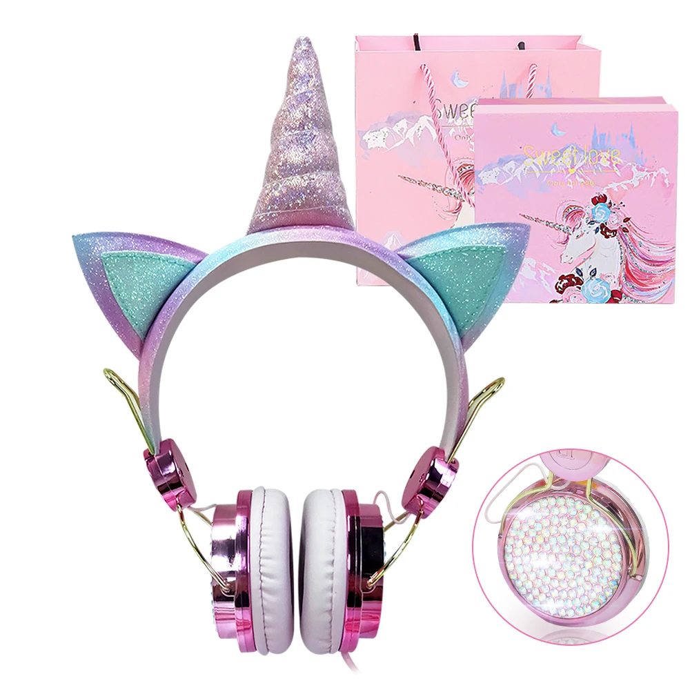 Headphone Kids Unicorn With Wired Control And Mic Gaming Wired