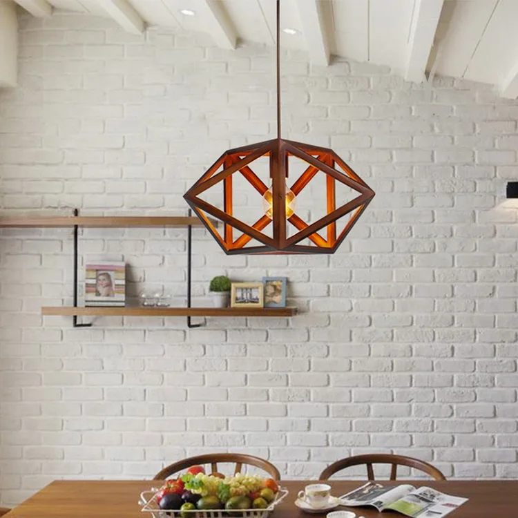 Modern Decorative Natural Wood Color Pendant Lamp Wood Frame Light For Night Lighting