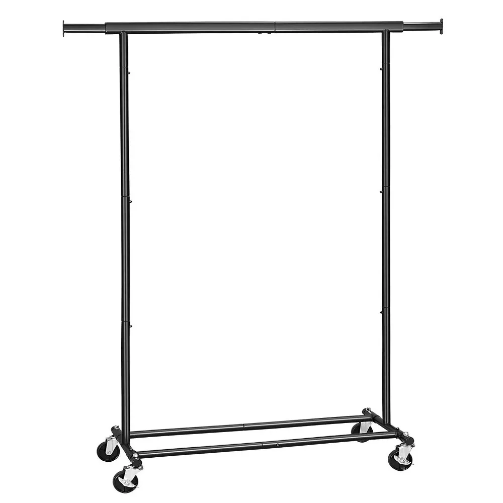 Portable Clothes Rack On Wheels With Extendable Hanging Rail