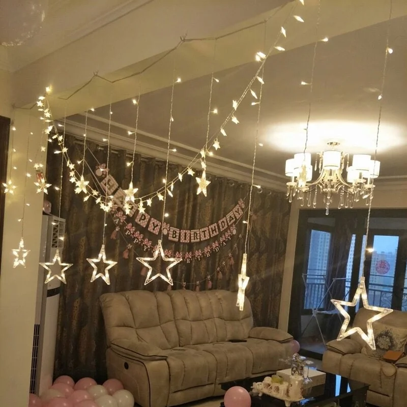 Modern LED Window Curtain Christmas Holiday Lighting Twinkle Star LED String Lights