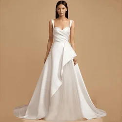 Simple White Summer Beach Wedding Dresses Spaghetti Strap Tulle Cheap Bridal Gown Vestido Noiva