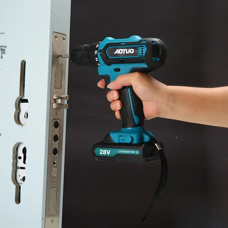 product customized cross border charging drill lithium battery 28v dual speed screwdriver wrench machine toolbox package-7