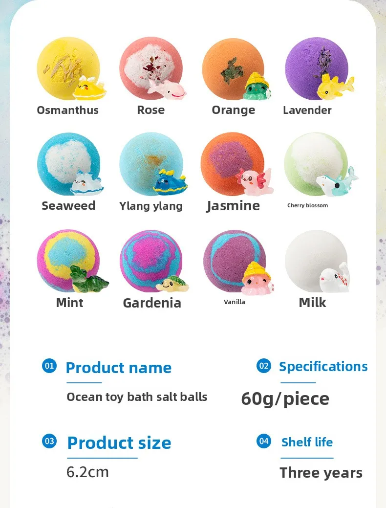 Handmade 60g*12 Children's Bath Fizzies Cross-Border Ocean-Themed Bath Salt Ball Set with Gift Box