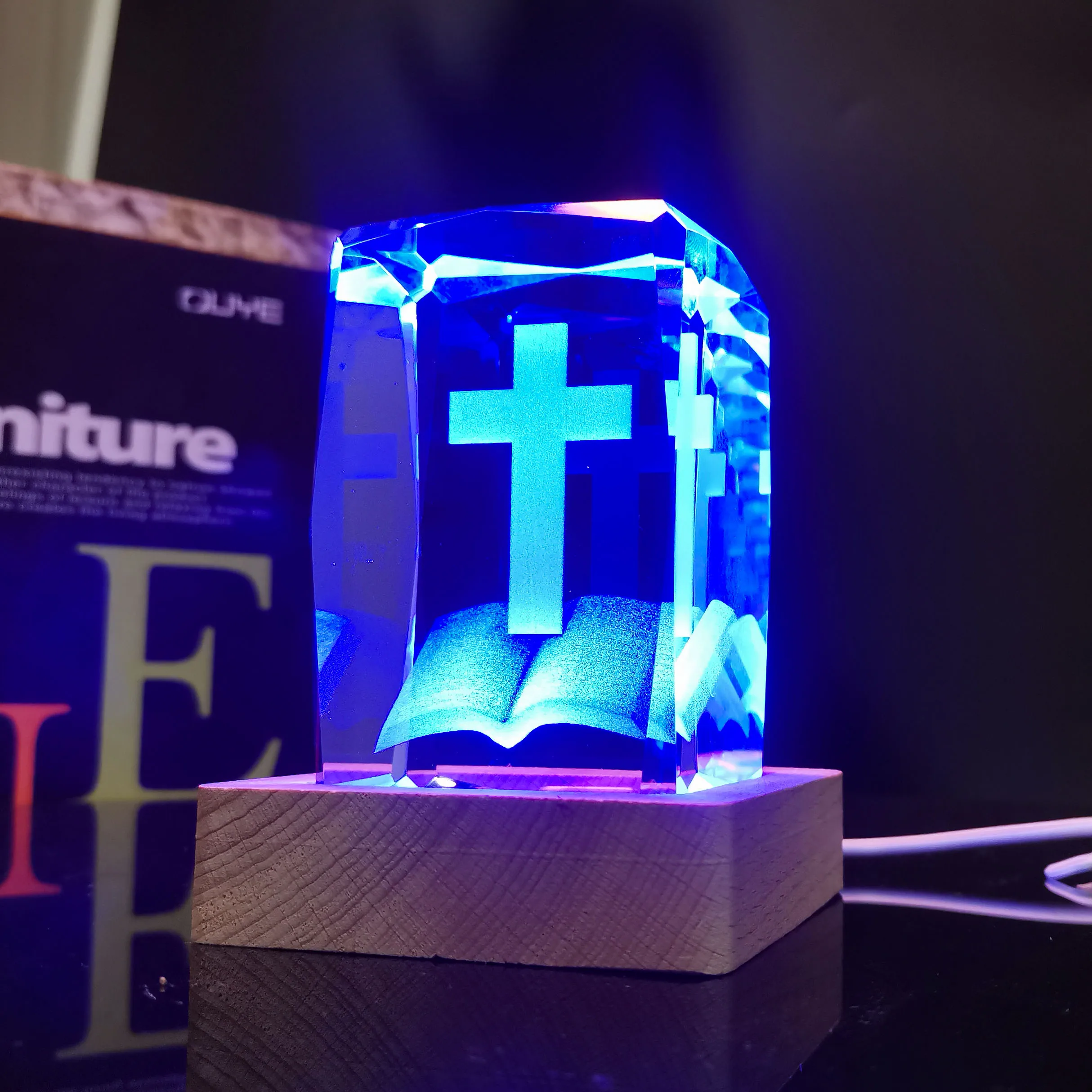 product 3d laser engrave crystal cube with led light base for jesus cross gifts-34