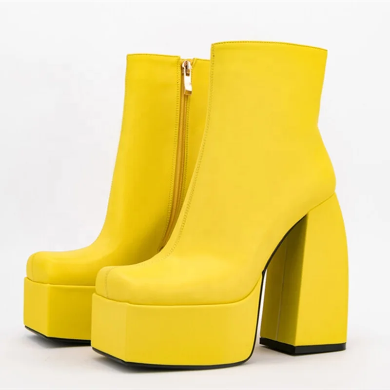 2022 Short Style Fashion Boots Solid Color Square Toe Side Zip