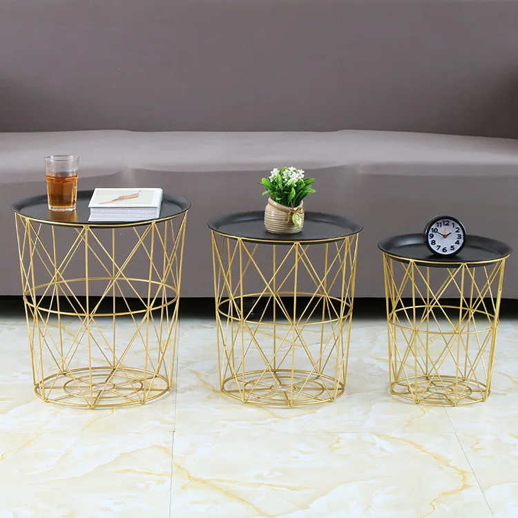 Modern Geometric Wrought Iron Small Coffee Table Metal Storage Basket.jpg