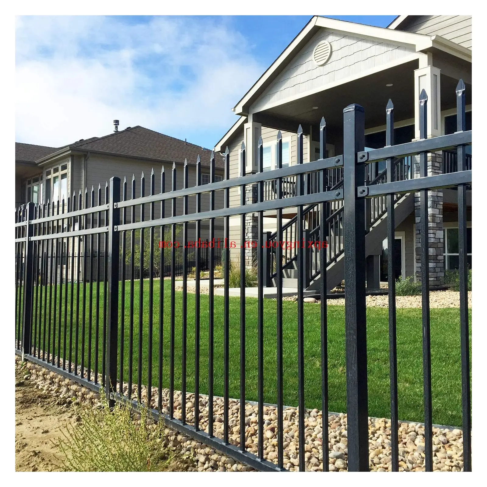 Designs Powder Coated Steel Square Tube Fence Galvanized Steel Fence ...