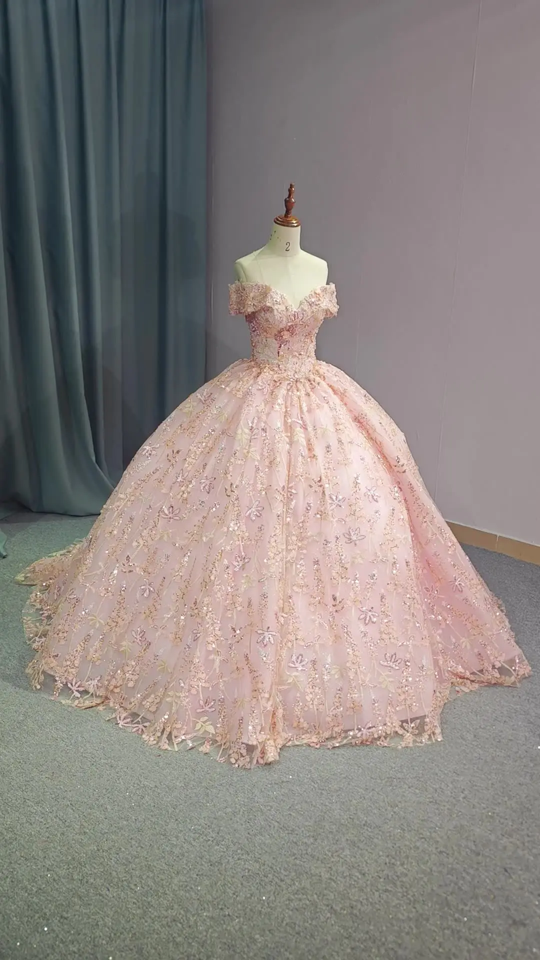 pink and gold sweet 16 dress Rose Gold Floral Quince Gown Sweet 16 Dress with Cape 67434B  Viniodress