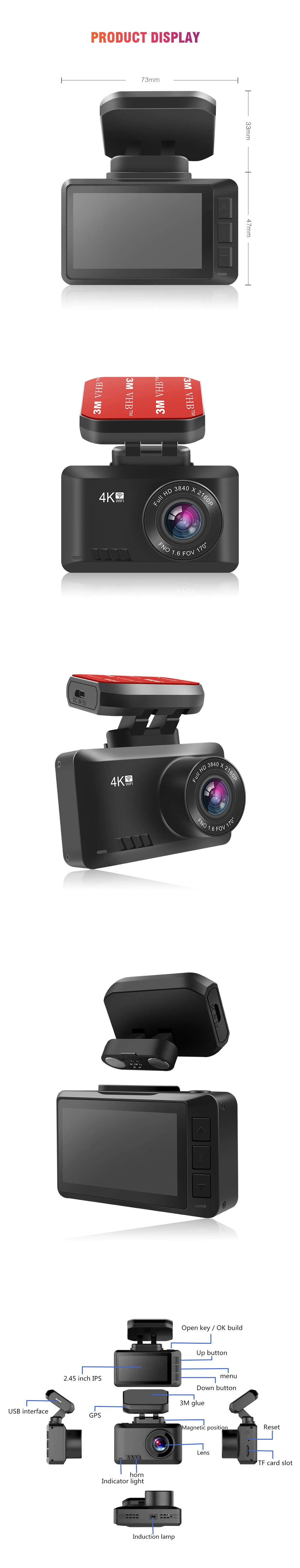 k2Pro 2.45 inch 4k 2160P dash cam with wifi gps night vision