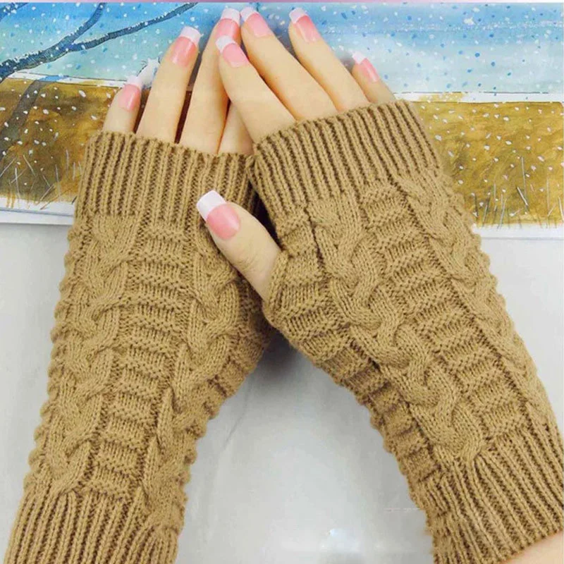 Women Long Fingerless Gloves Winter Mitten Arm Gloves With Thumb Hole ...