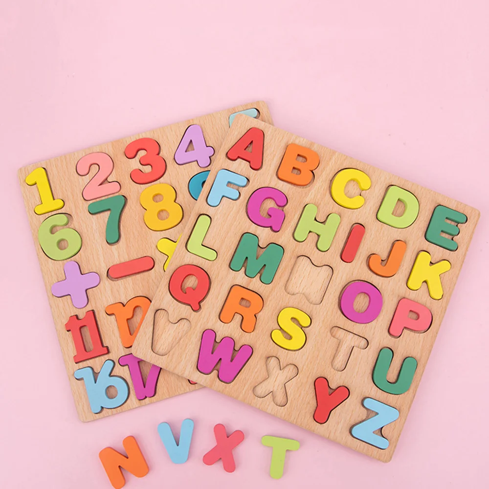 Letter Alphabet Number Puzzle Digital Wooden Toys Early Learning Jigsaw ...