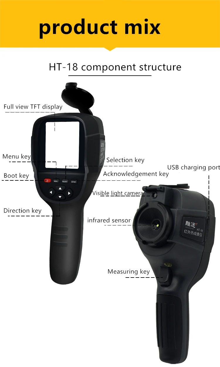 HT-18 digitale Infrarot-Wärmebildkamera, tragbare Messtemperatur-Wärmebildkamera