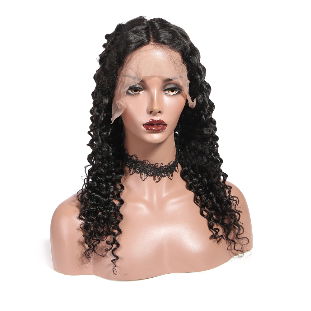 
Wholesale virgin indian hair 8-36 inch long deep wave transparent lace front human hair wig vendors for black women 