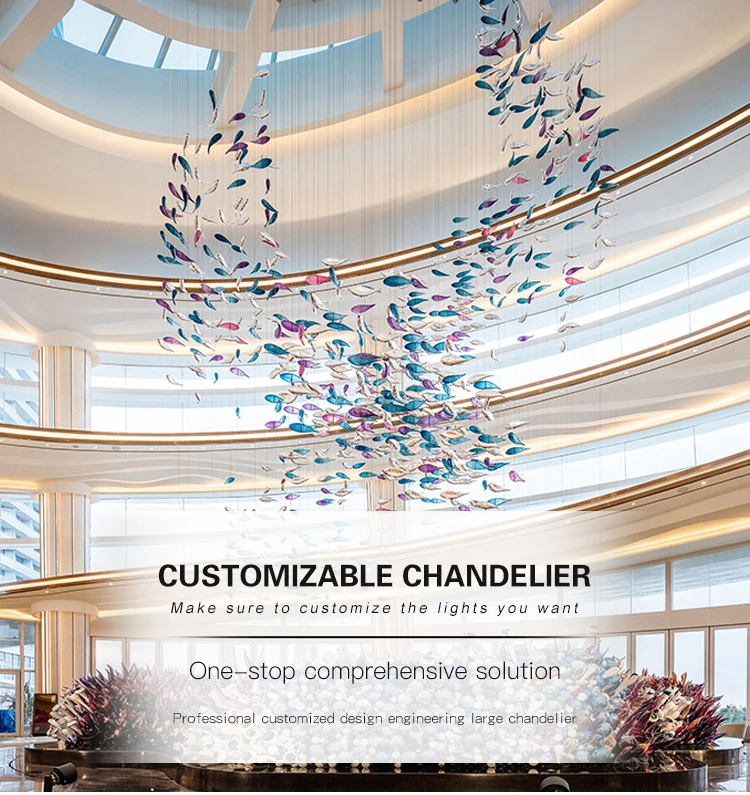 Wholesale commercial luxury modern hotel lobby customizable glass chandelier pendant light