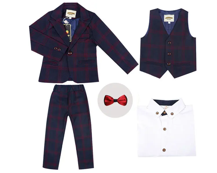 Kids formal dress wedding party suit 4 pcs plaid suit for boys