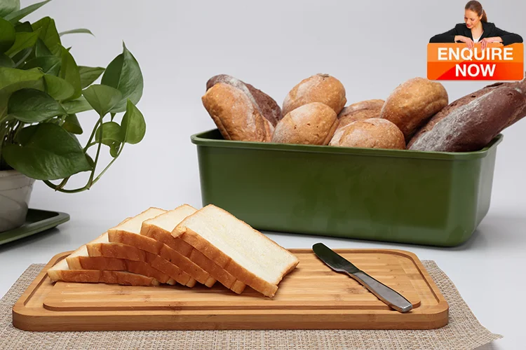 biodegradable kitchenware natural customized logo simple bamboo fiber bread storage box with bamboo cover