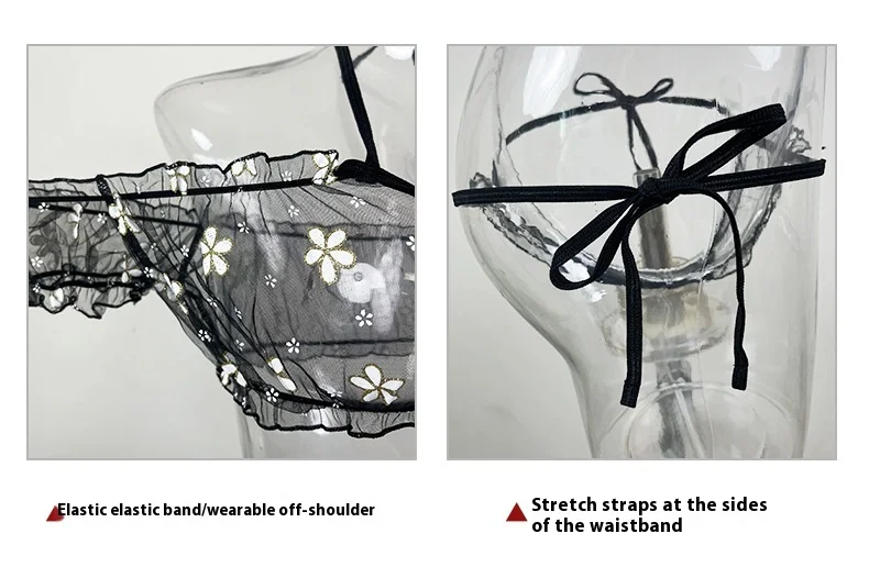 Summer Sexy Polka Dot Mesh Lingerie Strapless Off-Shoulder Tie Sleepwear One Size Panty & Bra Set