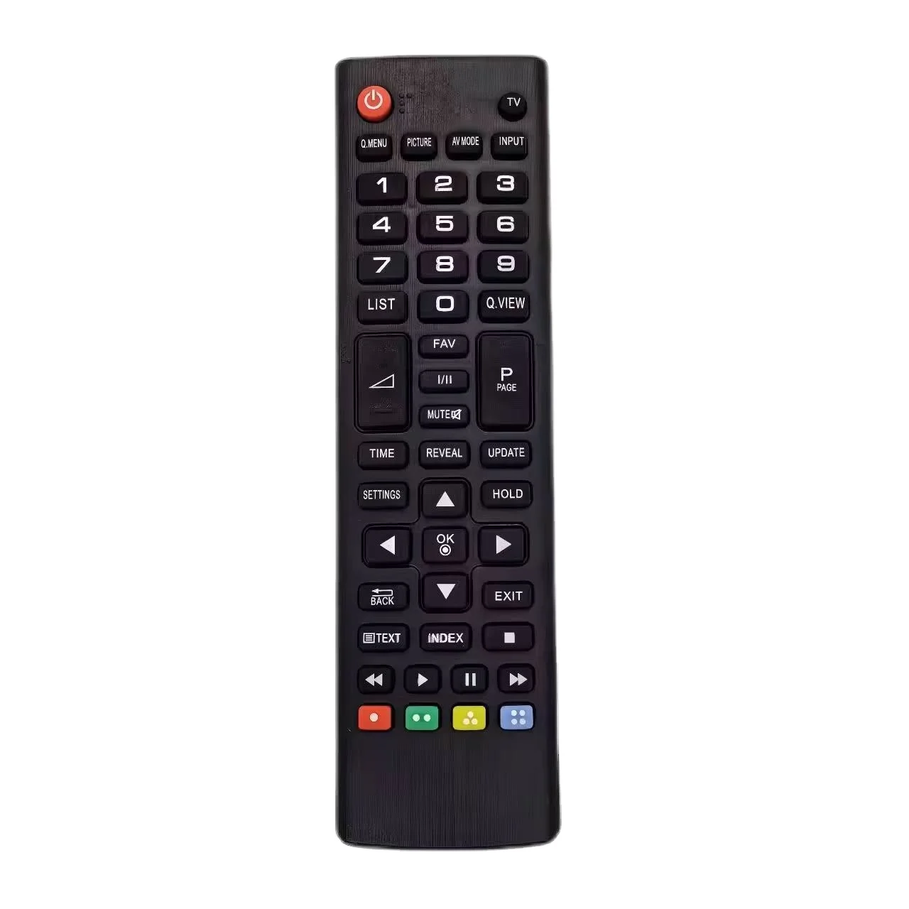 Super General RM-014S+ universal remote front view showing labeled buttons and LED indicator
