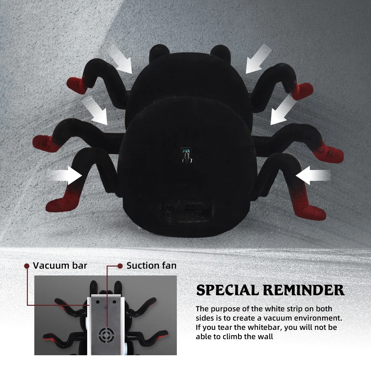 RC Wall Climbing Spider Toy Realistic Fuzzy Tarantula Anti-Gravity Remote Control Prank Bug with LED Eyes Rechargeable Gift for Kids