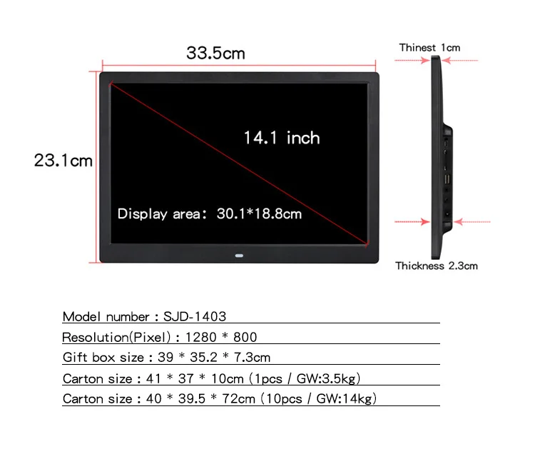 Digital Picture Frame 14 Inch Hd 1280x800 Highresolution Photo Frame
