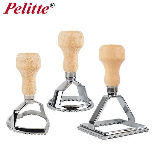 
Zinc Alloy Italy Ravioli Stamp Set Dought Cutter With Wooden Handle 
