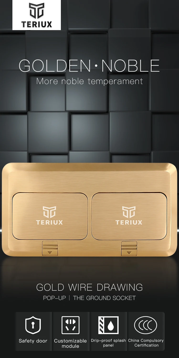 British standard brass power 13A double pop-up floor socket box