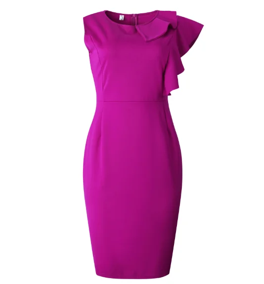 Summer Purple Sleeveless Ruffle Pencil Office Career Dresses Lady - Buy ...