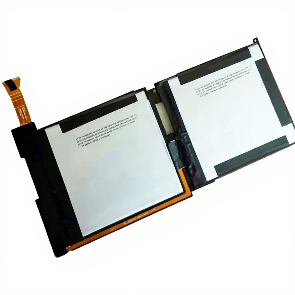 Close-up of Microsoft Surface Pro 7 battery with labeled connectors and adhesive zones