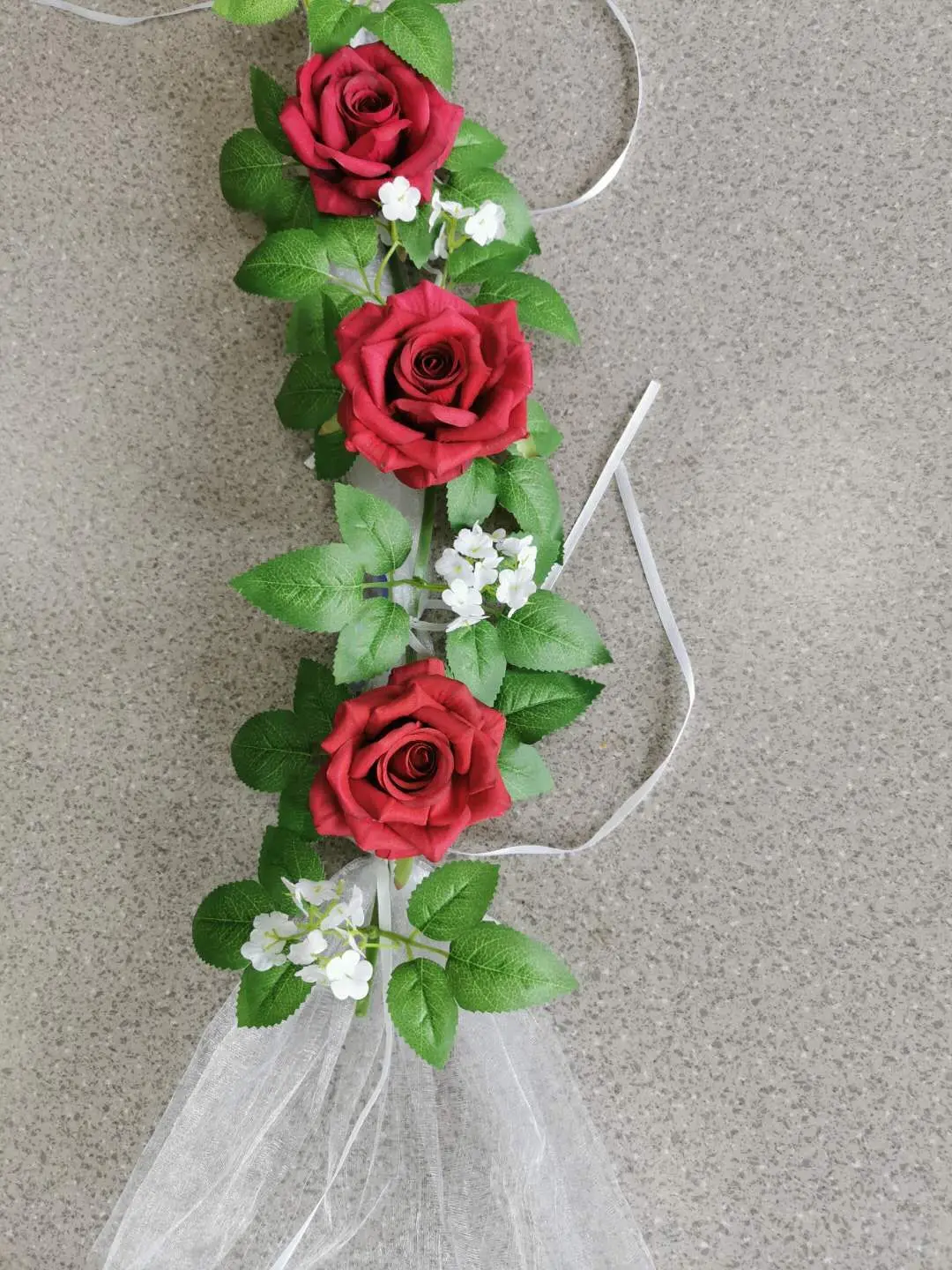 Yannew Artificial White Rose with Gauze for Wedding Car Decoration Kit  Flower Red Auto Front Flower Garland Romantic Wed Decor