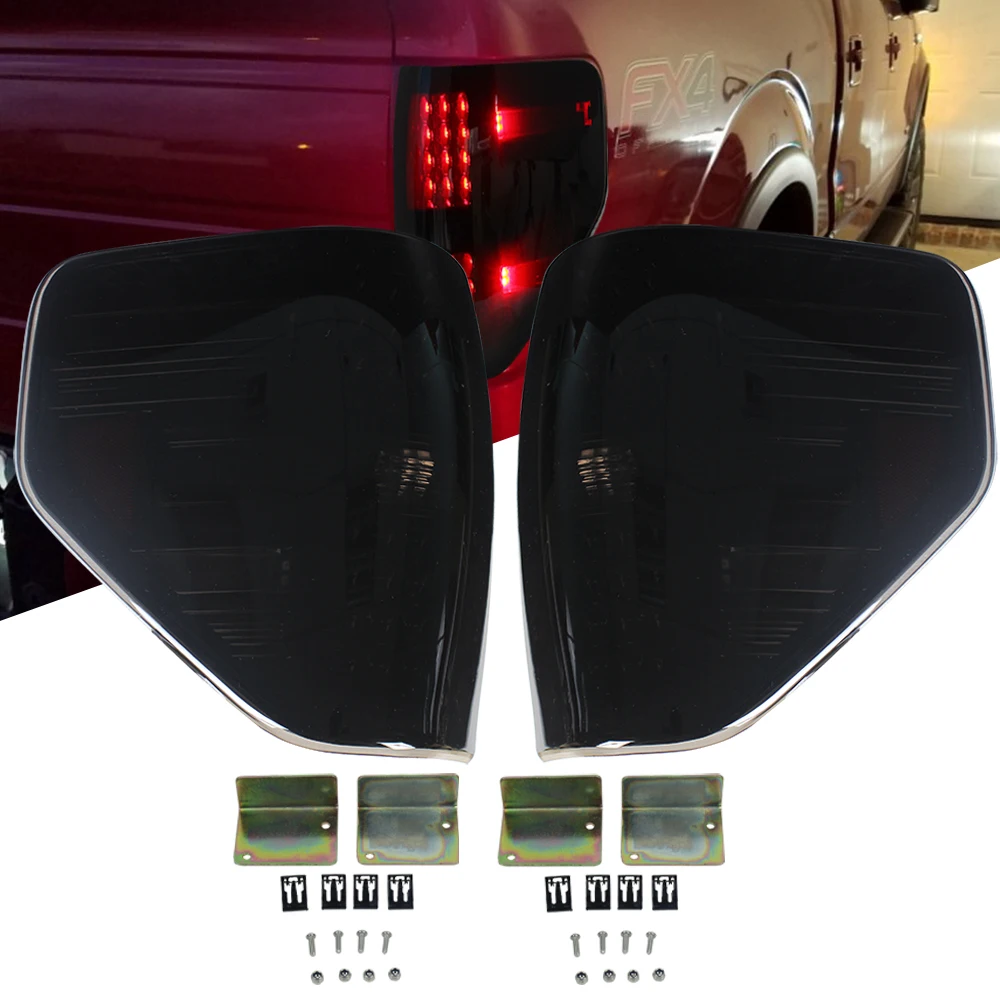Wukma Smoked Brake Rear Replacement Tail Lights for Ford 2009-2014 F150 F-150 - Passenger and Driver Side