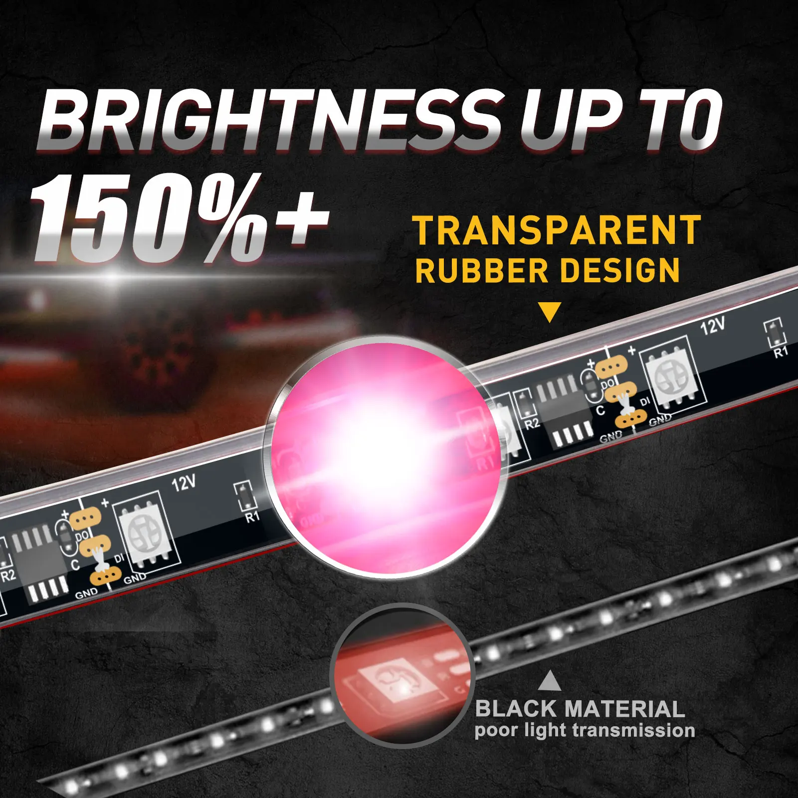 61in+25in 6pcs Amazon Bestseller Led Chasing Rgb Car Underglow Light