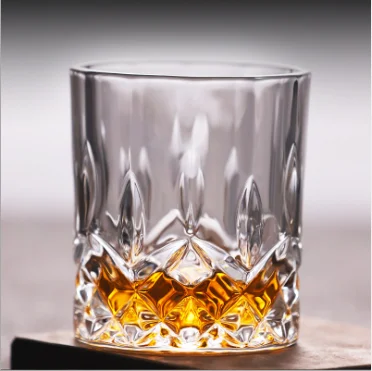 11oz High quality barware elegant drinking cups engraved diamond bottom crystal cut glass cup whiskey glass Tumble